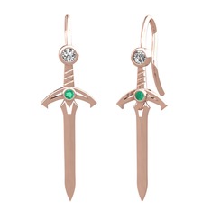 Swarovski ve kök zümrüt 8 ayar rose altın küpe