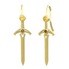 Kılıç Küpe - Sitrin ve dumanlı kuvars 925 ayar altın kaplama gümüş küpe #1jt441p