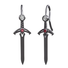 Kılıç Küpe - Swarovski ve kök yakut 925 ayar siyah rodyum kaplama gümüş küpe #1k2euog