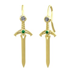 Kılıç Küpe - Pırlanta ve yeşil kuvars 8 ayar altın küpe (0.16 karat) #1kebnhb