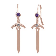 Ametist ve pırlanta 8 ayar rose altın küpe (0.072 karat)