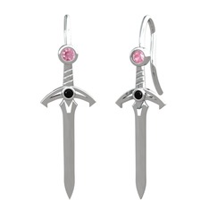 Kılıç Küpe - Pembe kuvars ve siyah zirkon 8 ayar beyaz altın küpe #1lgz3rt