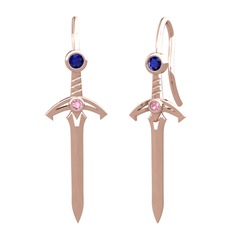 Lab safir ve pembe kuvars 18 ayar rose altın küpe