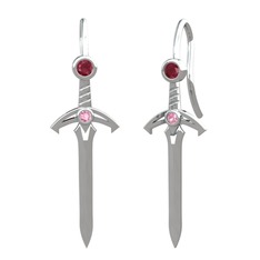 Kılıç Küpe - Kök yakut ve pembe kuvars 14 ayar beyaz altın küpe #1lwbwp6