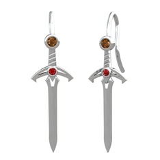 Dumanlı kuvars ve garnet 925 ayar gümüş küpe