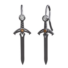Kılıç Küpe - Swarovski ve dumanlı kuvars 925 ayar siyah rodyum kaplama gümüş küpe #1n8e65l