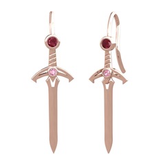 Kök yakut ve pembe kuvars 18 ayar rose altın küpe