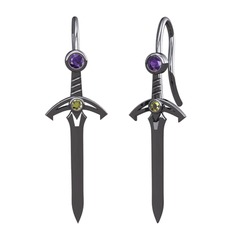 Kılıç Küpe - Ametist ve peridot 925 ayar siyah rodyum kaplama gümüş küpe #1o0a8jg