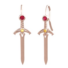 Rodolit garnet ve sitrin 8 ayar rose altın küpe