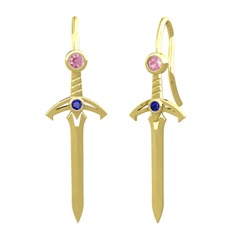 Kılıç Küpe - Pembe kuvars ve lab safir 14 ayar altın küpe #1oaplsz