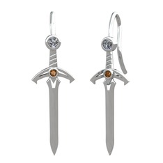 Kılıç Küpe - Pırlanta ve dumanlı kuvars 14 ayar beyaz altın küpe (0.16 karat) #1om022e