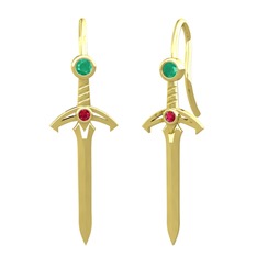 Kılıç Küpe - Kök zümrüt ve rodolit garnet 14 ayar altın küpe #1oss9vt