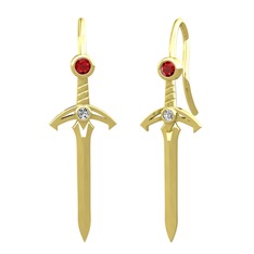 Kılıç Küpe - Garnet ve swarovski 925 ayar altın kaplama gümüş küpe #1pi99lr