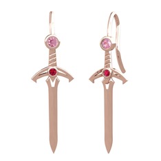 Pembe kuvars ve rodolit garnet 925 ayar rose altın kaplama gümüş küpe