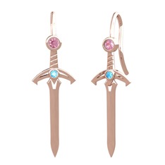 Pembe kuvars ve akuamarin 8 ayar rose altın küpe