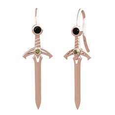 Siyah zirkon ve peridot 14 ayar rose altın küpe
