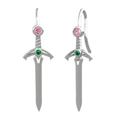 Pembe kuvars ve yeşil kuvars 8 ayar beyaz altın küpe