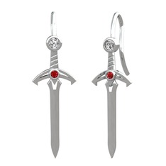 Kılıç Küpe - Swarovski ve garnet 18 ayar beyaz altın küpe #1qt4oou