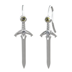 Peridot ve pırlanta 18 ayar beyaz altın küpe (0.072 karat)