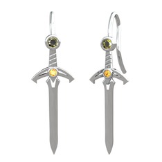 Peridot ve sitrin 8 ayar beyaz altın küpe