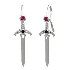 Kök yakut ve siyah zirkon 8 ayar beyaz altın küpe