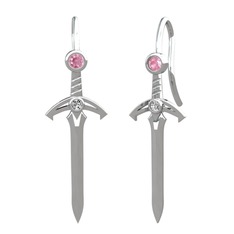 Pembe kuvars ve beyaz zirkon 14 ayar beyaz altın küpe