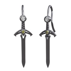 Kılıç Küpe - Swarovski ve peridot 925 ayar siyah rodyum kaplama gümüş küpe #1s3agbm