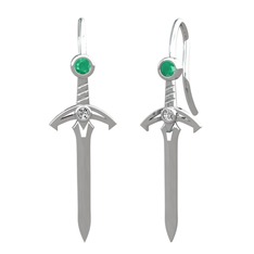 Kılıç Küpe - Kök zümrüt ve beyaz zirkon 14 ayar beyaz altın küpe #1s4umxe