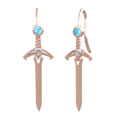 Akuamarin ve beyaz zirkon 18 ayar rose altın küpe