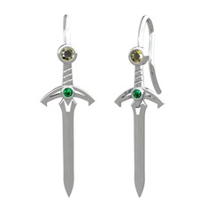 Kılıç Küpe - Peridot ve yeşil kuvars 8 ayar beyaz altın küpe #1squkrx