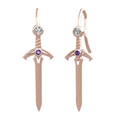 Kılıç Küpe - Swarovski ve ametist 925 ayar rose altın kaplama gümüş küpe #1ssfejz