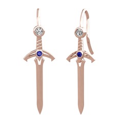 Kılıç Küpe - Swarovski ve lab safir 8 ayar rose altın küpe #1t0gcyy