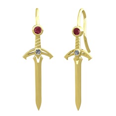 Kılıç Küpe - Kök yakut ve pırlanta 14 ayar altın küpe (0.072 karat) #1tgq24m