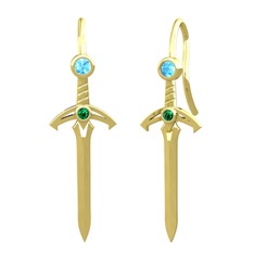 Akuamarin ve yeşil kuvars 925 ayar altın kaplama gümüş küpe