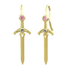 Pembe kuvars ve pırlanta 14 ayar altın küpe (0.072 karat)