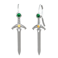 Yeşil kuvars ve sitrin 8 ayar beyaz altın küpe