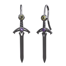 Kılıç Küpe - Peridot ve ametist 925 ayar siyah rodyum kaplama gümüş küpe #1u2s8tp