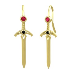 Rodolit garnet ve siyah zirkon 18 ayar altın küpe