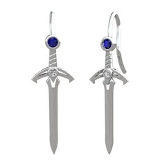 Kılıç Küpe - Lab safir ve swarovski 18 ayar beyaz altın küpe #1uonuco