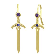 Kılıç Küpe - Ametist ve lab safir 8 ayar altın küpe #1uvc91h