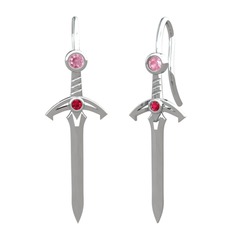 Pembe kuvars ve rodolit garnet 14 ayar beyaz altın küpe