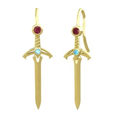 Kılıç Küpe - Kök yakut ve akuamarin 18 ayar altın küpe #1vh8gbh