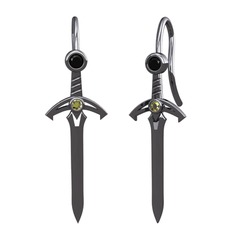 Kılıç Küpe - Siyah zirkon ve peridot 925 ayar siyah rodyum kaplama gümüş küpe #1vmek3x