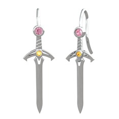 Pembe kuvars ve sitrin 8 ayar beyaz altın küpe