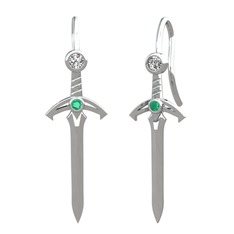 Kılıç Küpe - Beyaz zirkon ve kök zümrüt 8 ayar beyaz altın küpe #1w4omkc