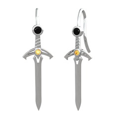 Kılıç Küpe - Siyah zirkon ve sitrin 14 ayar beyaz altın küpe #1w5vjnm