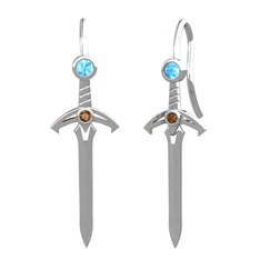 Kılıç Küpe - Akuamarin ve dumanlı kuvars 14 ayar beyaz altın küpe #1w9196z