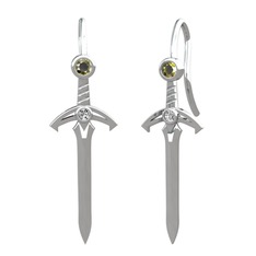 Peridot ve swarovski 18 ayar beyaz altın küpe