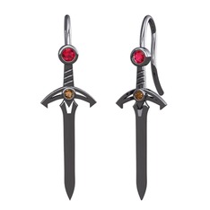 Kılıç Küpe - Rodolit garnet ve dumanlı kuvars 925 ayar siyah rodyum kaplama gümüş küpe #1xt07jv