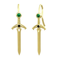 Yeşil kuvars ve siyah zirkon 18 ayar altın küpe